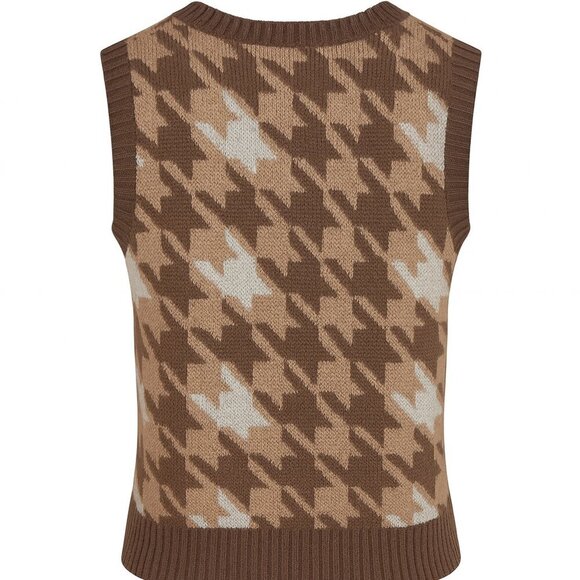 Neon Soul Houndstooth Sweater Vest Women’s M Brown Beige Blue Retro Preppy Knit - Picture 8 of 8